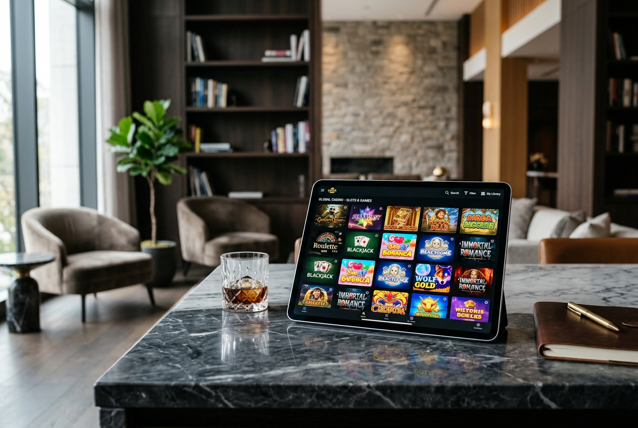 Μια συλλογή από online παιχνίδια καζίνο σε ένα tablet.